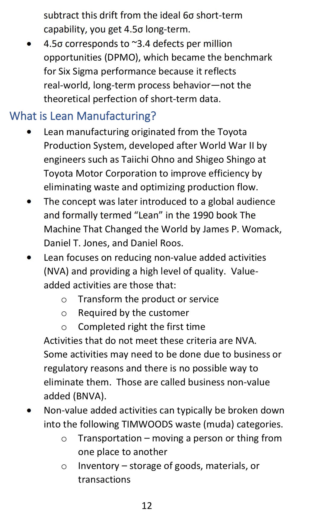 Bullet Point Lean Six Sigma