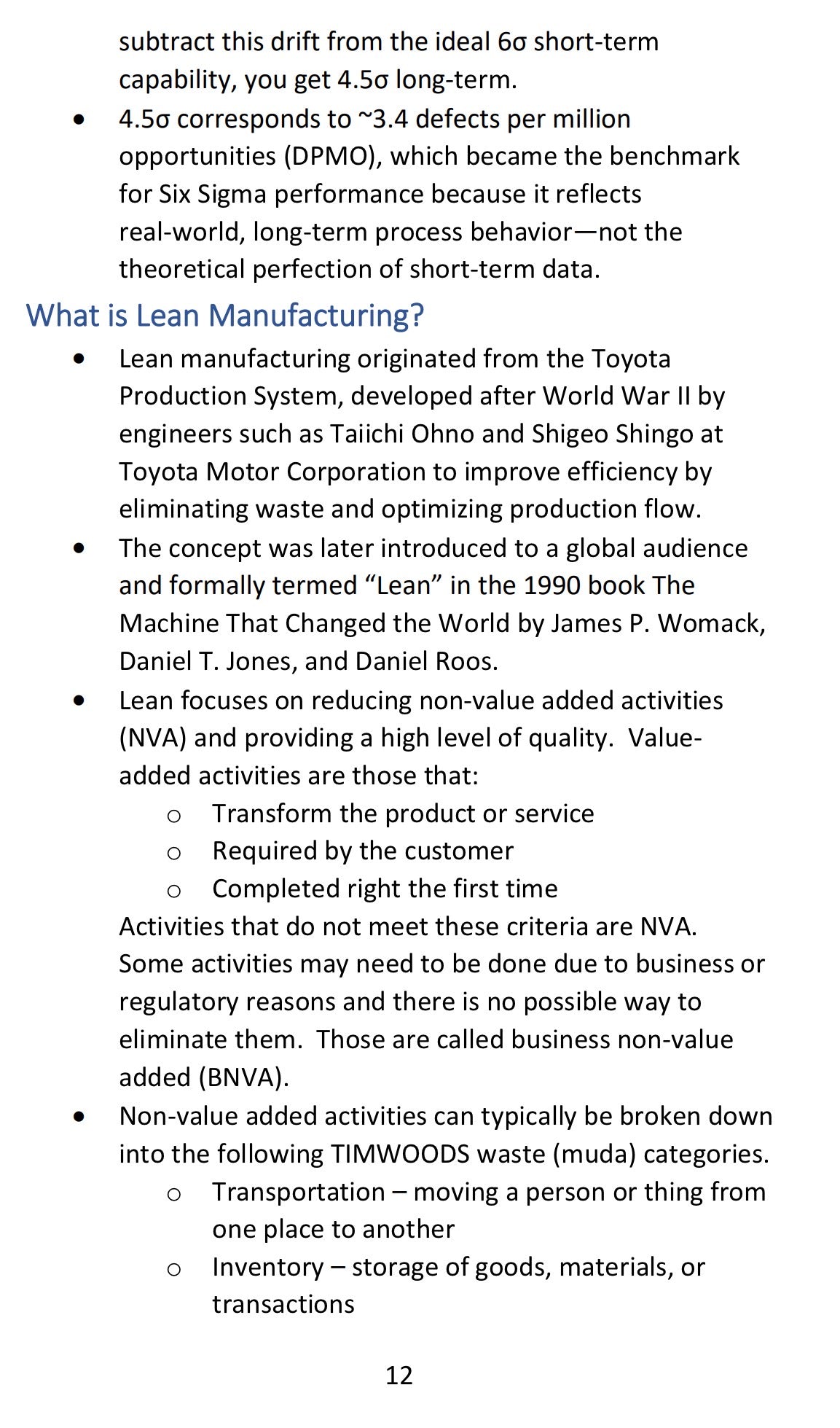 Bullet Point Lean Six Sigma